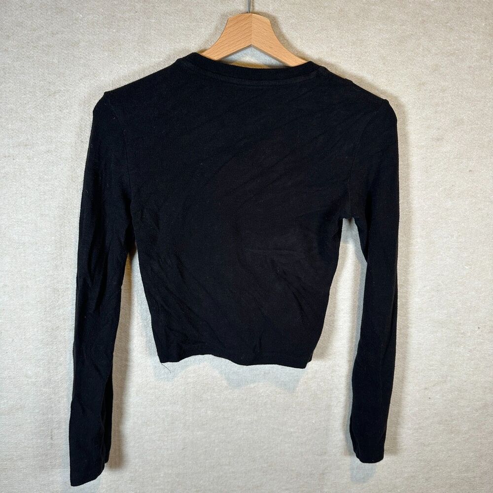 OGL Black Long Sleeve Crop Top Small Contour Seam Fitted Stretch Crewneck